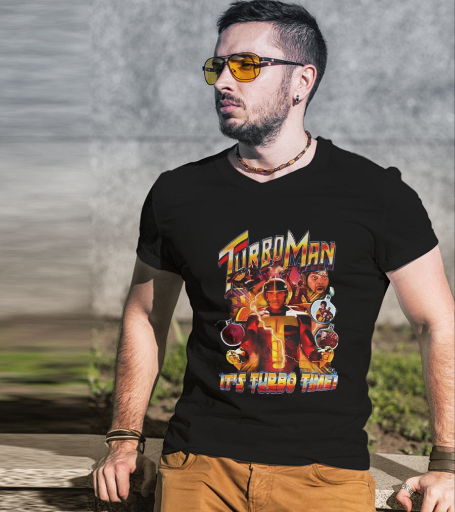 Turbo Man It's Turbo Time Christmas Bauble Lightning Hero Scene T-Shirt