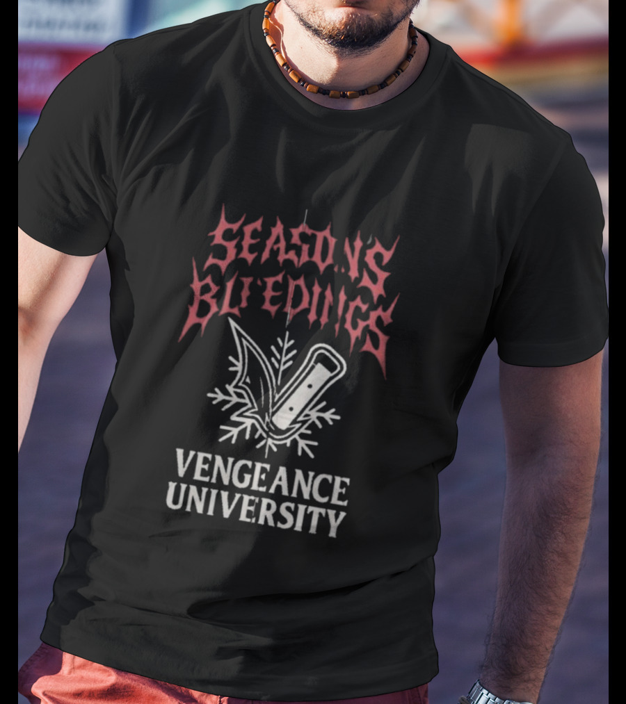 Vengeance University's Season's Bleedings Christmas Knife Snowflake T-Shirt