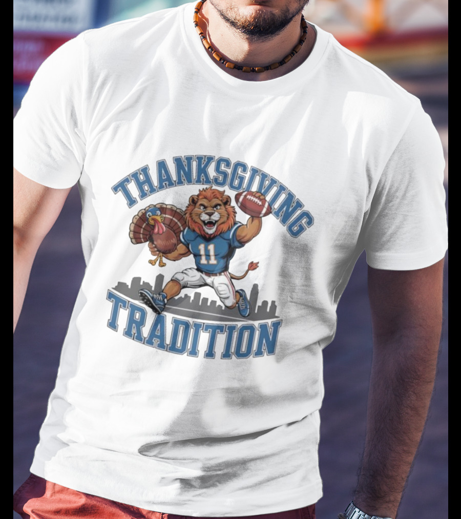 Thanksgiving Tradition Detroit Lions Football Mascot Number 11 Iconic Game Day Skyline T-Shirt