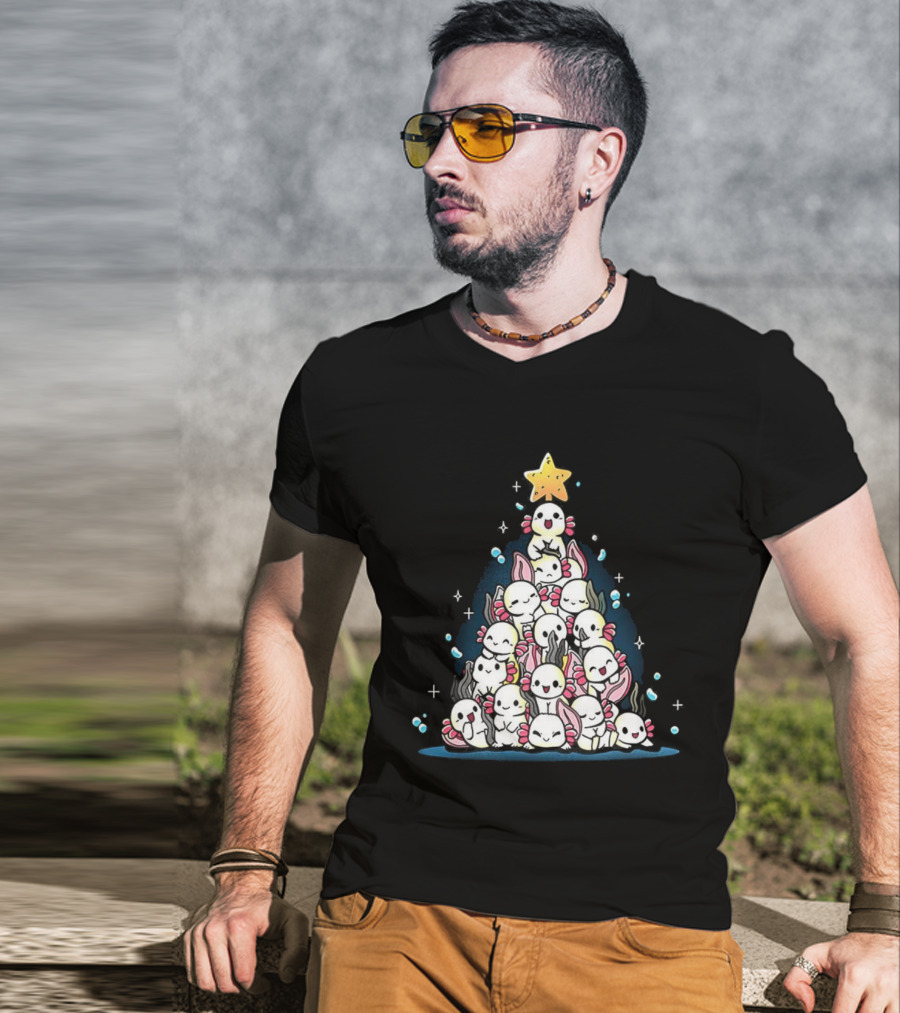 Axolotl Pyramid Shaped Christmas Tree Star Topper T-Shirt