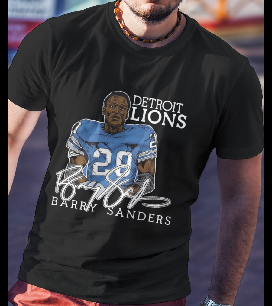 Detroit Lions Barry Sanders 20 Retired Player Classic Signature T-Shirt