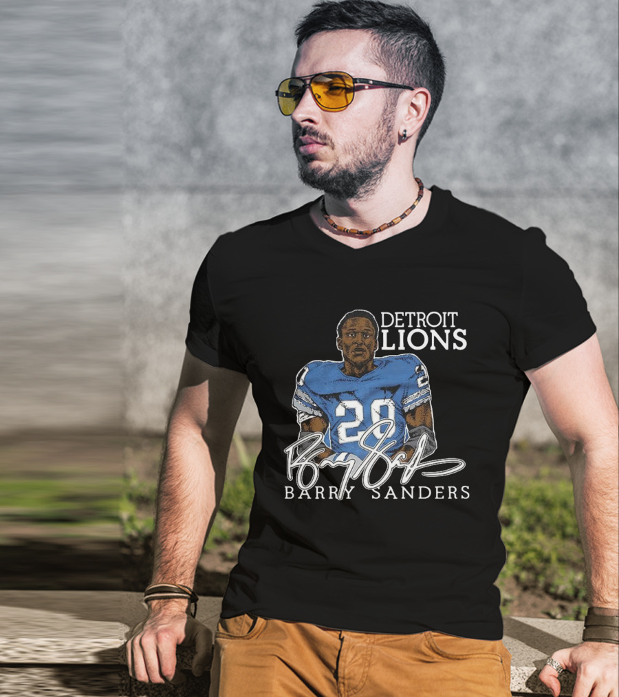 Detroit Lions Barry Sanders 20 Retired Player Classic Signature T-Shirt