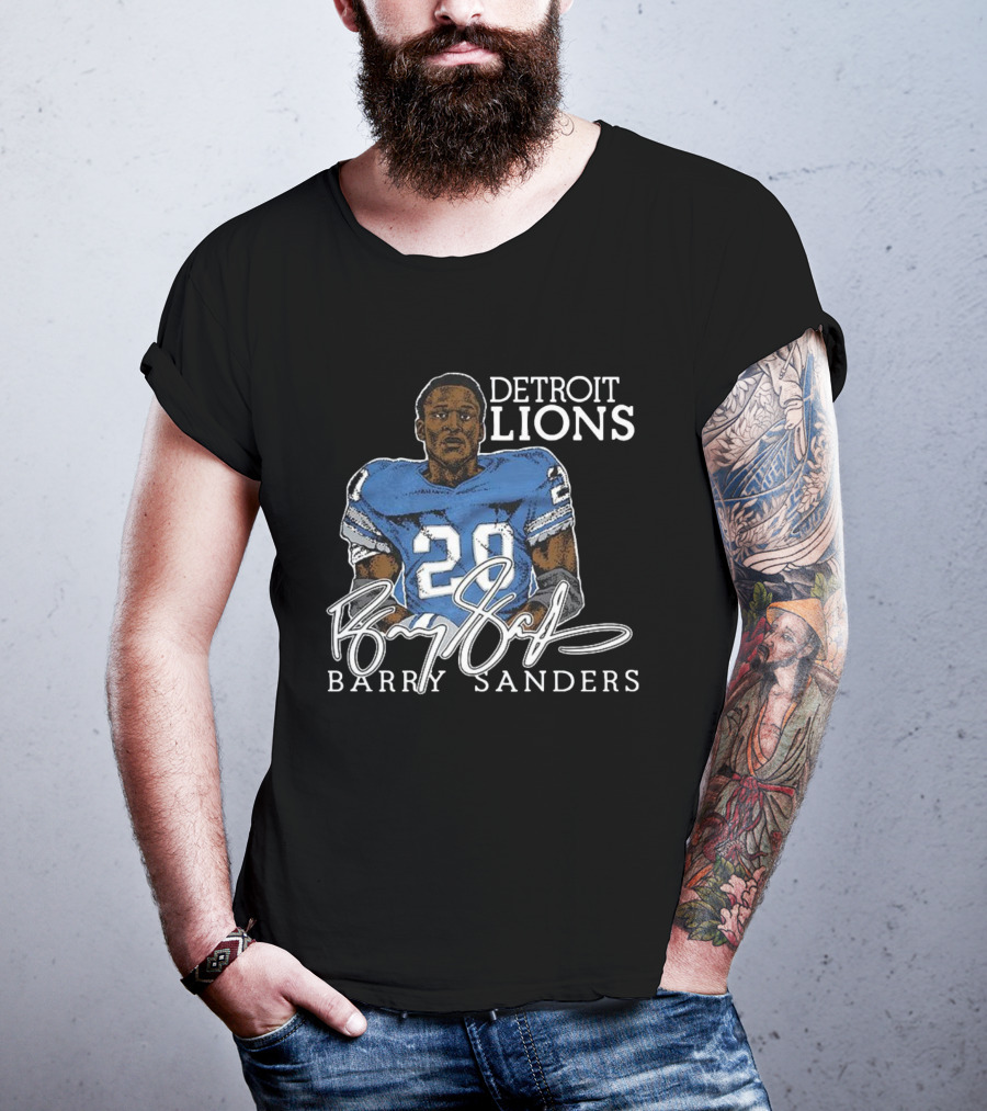 Detroit Lions Barry Sanders 20 Retired Player Classic Signature T-Shirt