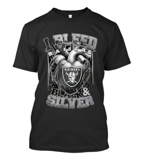 I Bleed Raiders Black And Silver Heart Football Fan Pride T-Shirt