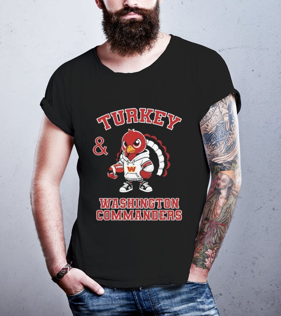Turkey And Washington Commanders Football Thanksgiving NFL Fan Apparel T-Shirt