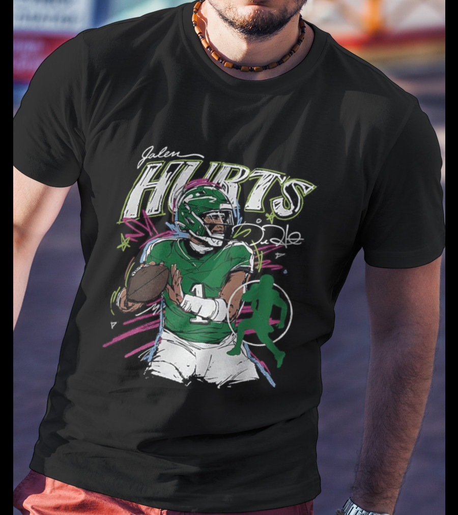 Jalen Hurts Philadelphia Eagles Football Scribble Signature Art Style T-Shirt