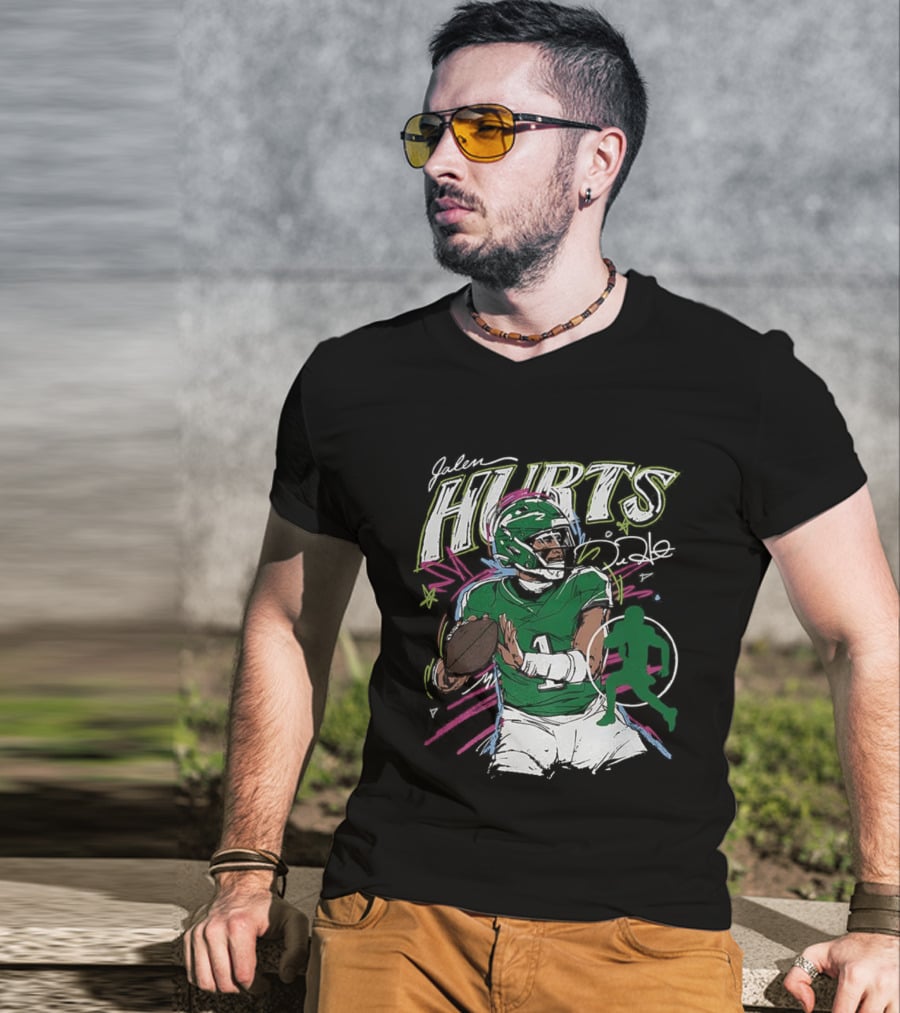 Jalen Hurts Philadelphia Eagles Football Scribble Signature Art Style T-Shirt