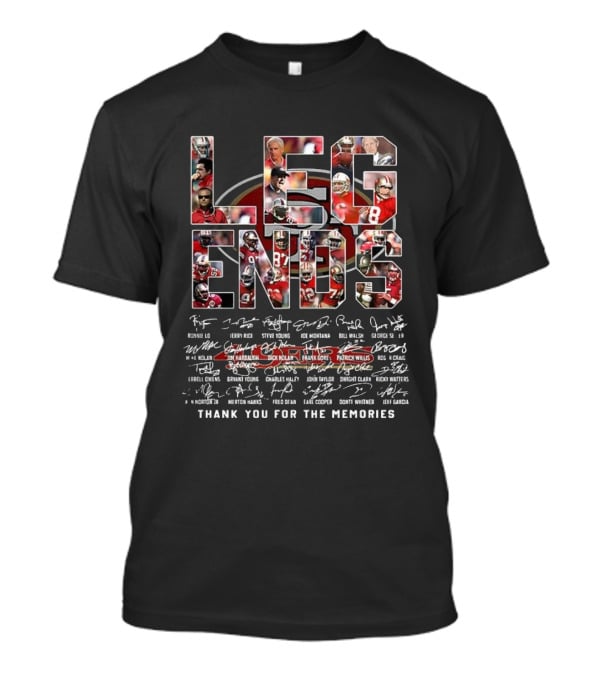 San Francisco 49ers LEGENDS Player Collage Thank You For The Memories Signatures T-Shirt