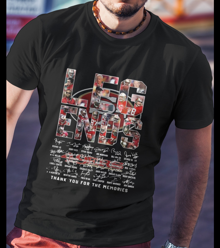 San Francisco 49ers LEGENDS Player Collage Thank You For The Memories Signatures T-Shirt