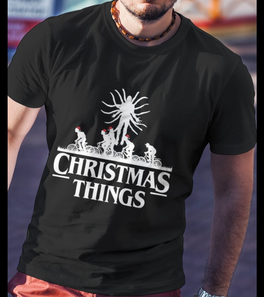 Stranger Things Christmas Demogorgon Silhouette Retro Festive Holiday Theme T-Shirt