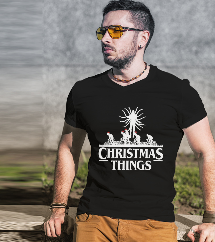 Stranger Things Christmas Demogorgon Silhouette Retro Festive Holiday Theme T-Shirt