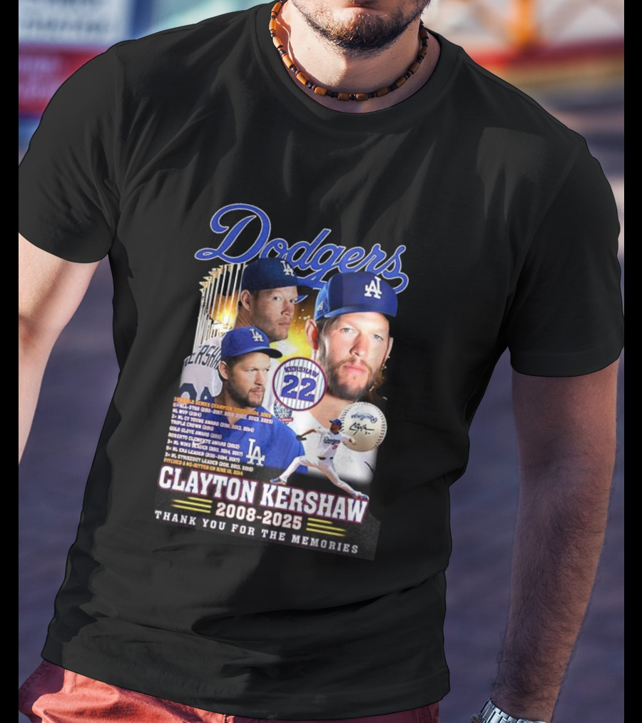 Dodgers Clayton Kershaw 2008-2025 Thank You For The Memories And Achievements T-Shirt