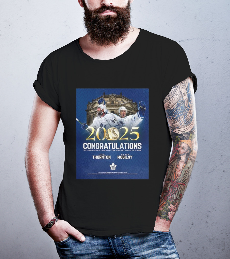 Joe Thornton Alex Mogilny 2025 Hockey Hall Of Fame Induction Toronto Maple Leafs Celebration T-Shirt