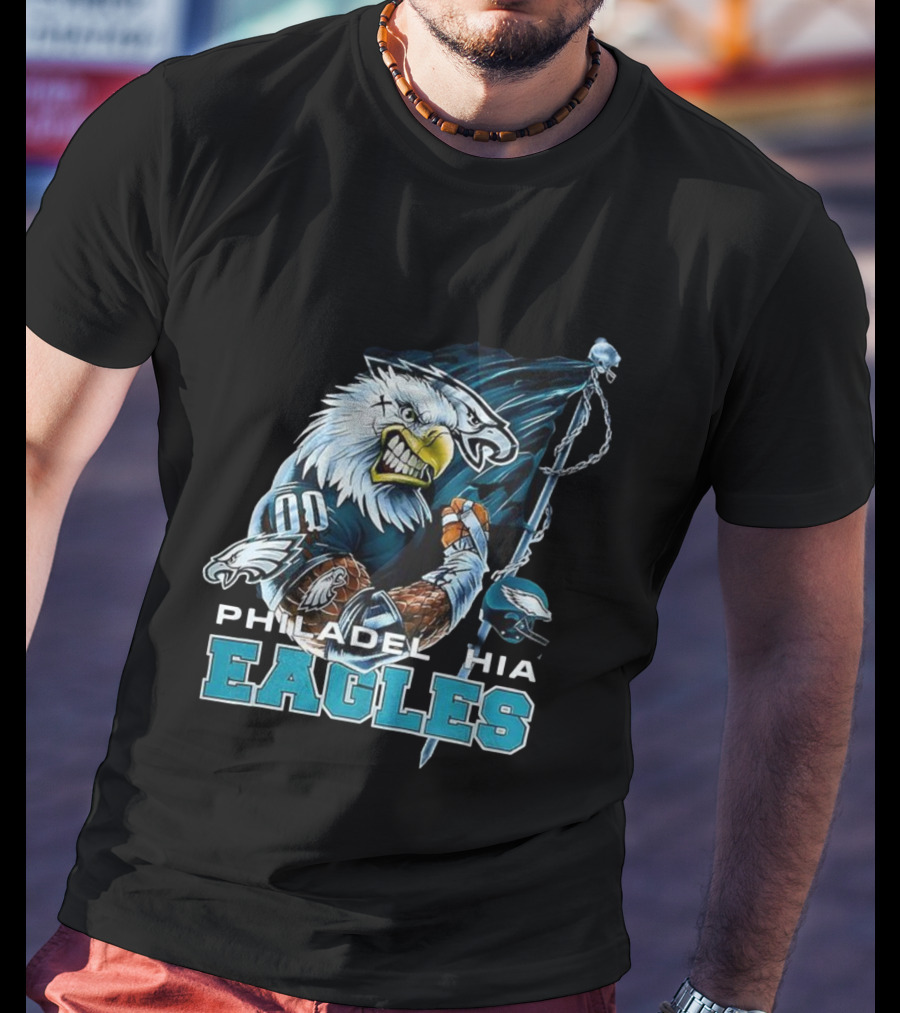Philadelphia Eagles Vintage 2000s Football Mascot Flag T-Shirt