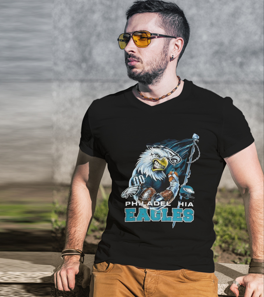 Philadelphia Eagles Vintage 2000s Football Mascot Flag T-Shirt
