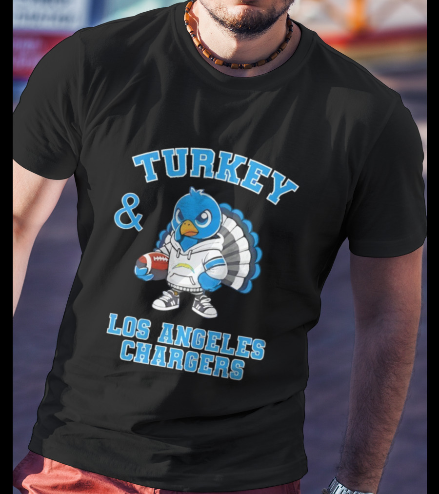Turkey And Los Angeles Chargers Football NFL Thanksgiving Celebration T-Shirt