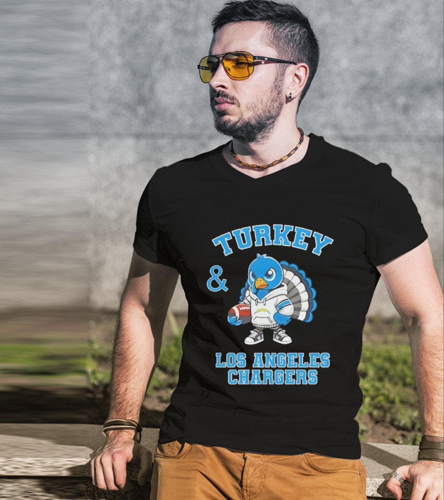 Turkey And Los Angeles Chargers Football NFL Thanksgiving Celebration T-Shirt