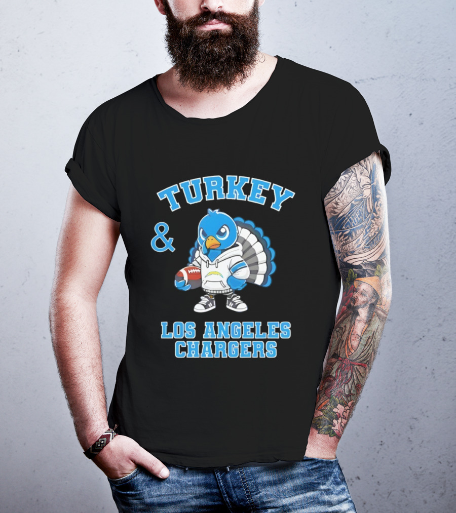 Turkey And Los Angeles Chargers Football NFL Thanksgiving Celebration T-Shirt