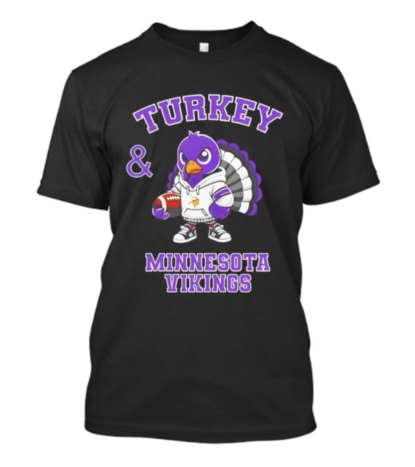 Turkey Holding Football Minnesota Vikings NFL Happy Thanksgiving T-Shirt