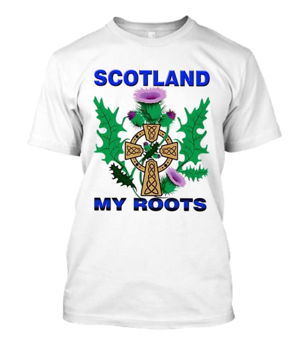 Scotland My Roots Celtic Cross Purple Thistle Heritage T-Shirt
