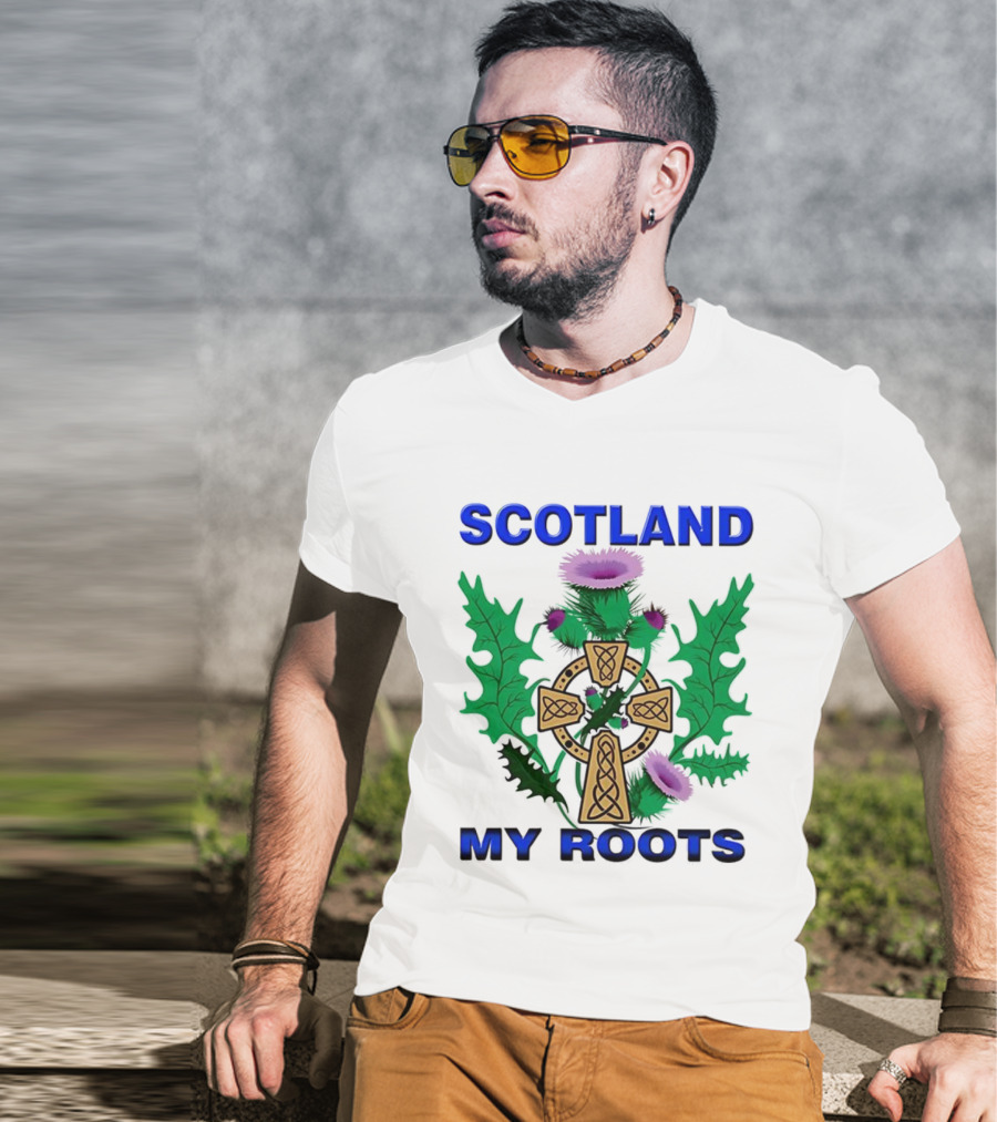 Scotland My Roots Celtic Cross Purple Thistle Heritage T-Shirt