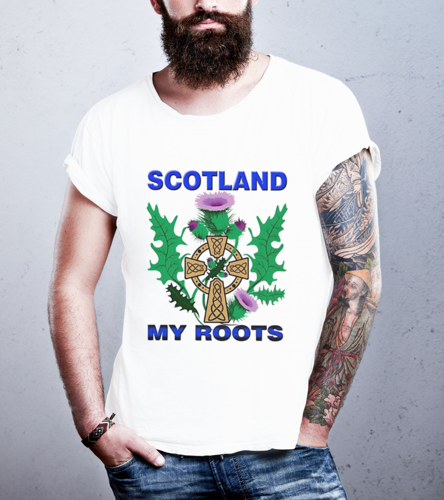 Scotland My Roots Celtic Cross Purple Thistle Heritage T-Shirt
