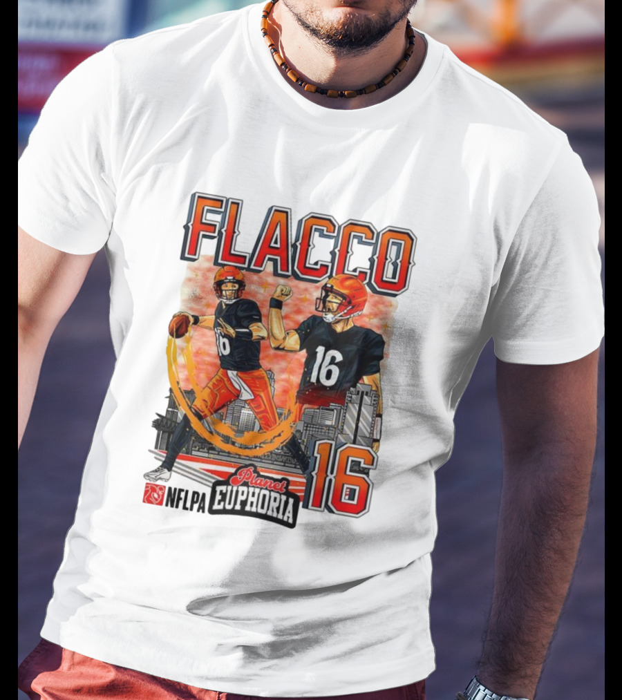 Joe Flacco Cincinnati Bengals Number 16 Planet Euphoria Skyline NFLPA T-Shirt