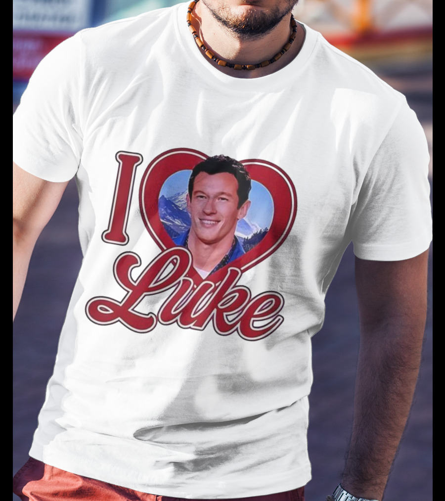 I Love Luke Heart Photo Mountain Background T-Shirt