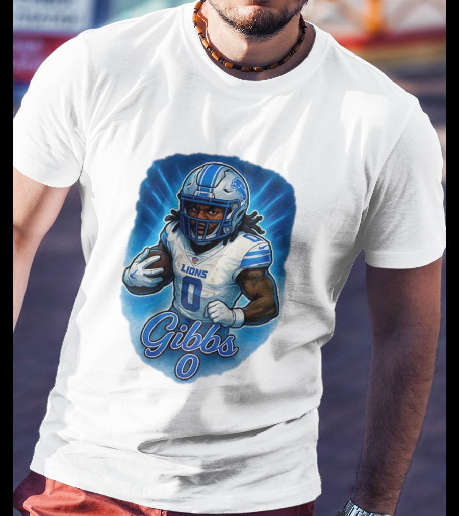 Gibbs Detroit Lions Number 0 Football Caricature T-Shirt