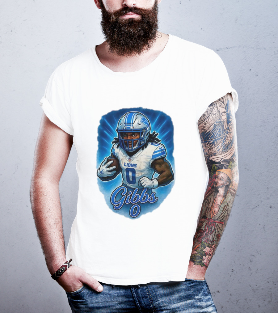 Gibbs Detroit Lions Number 0 Football Caricature T-Shirt
