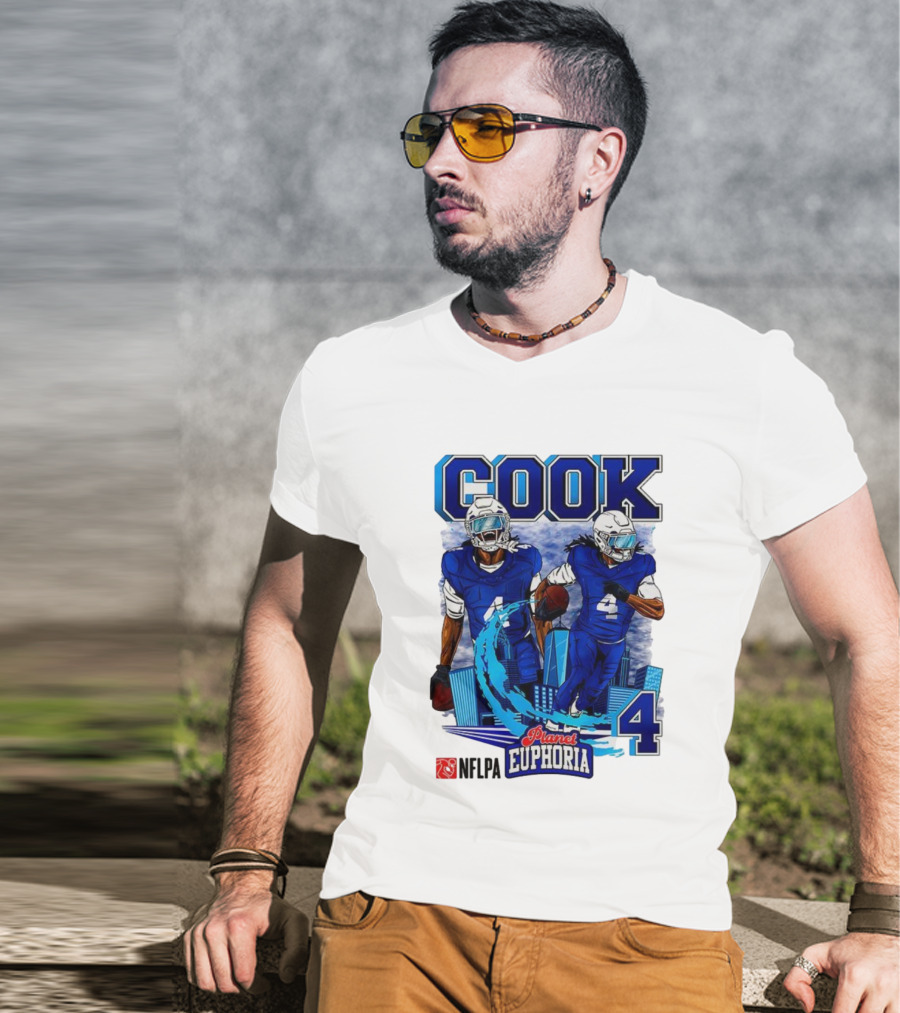 COOK NFLPA Planet Euphoria Number 4 Football Cartoon Skyline T-Shirt