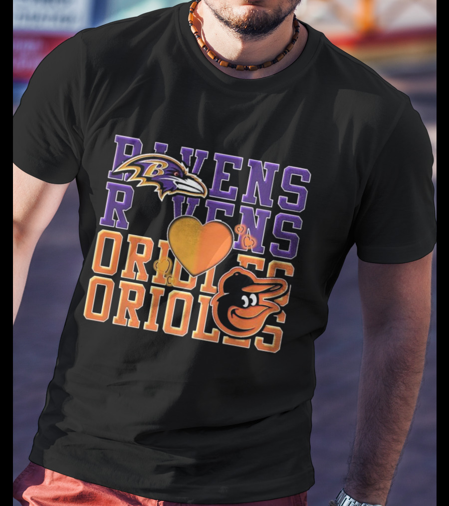 Baltimore Ravens Orioles Heart Fan Love NFL MLB T-Shirt