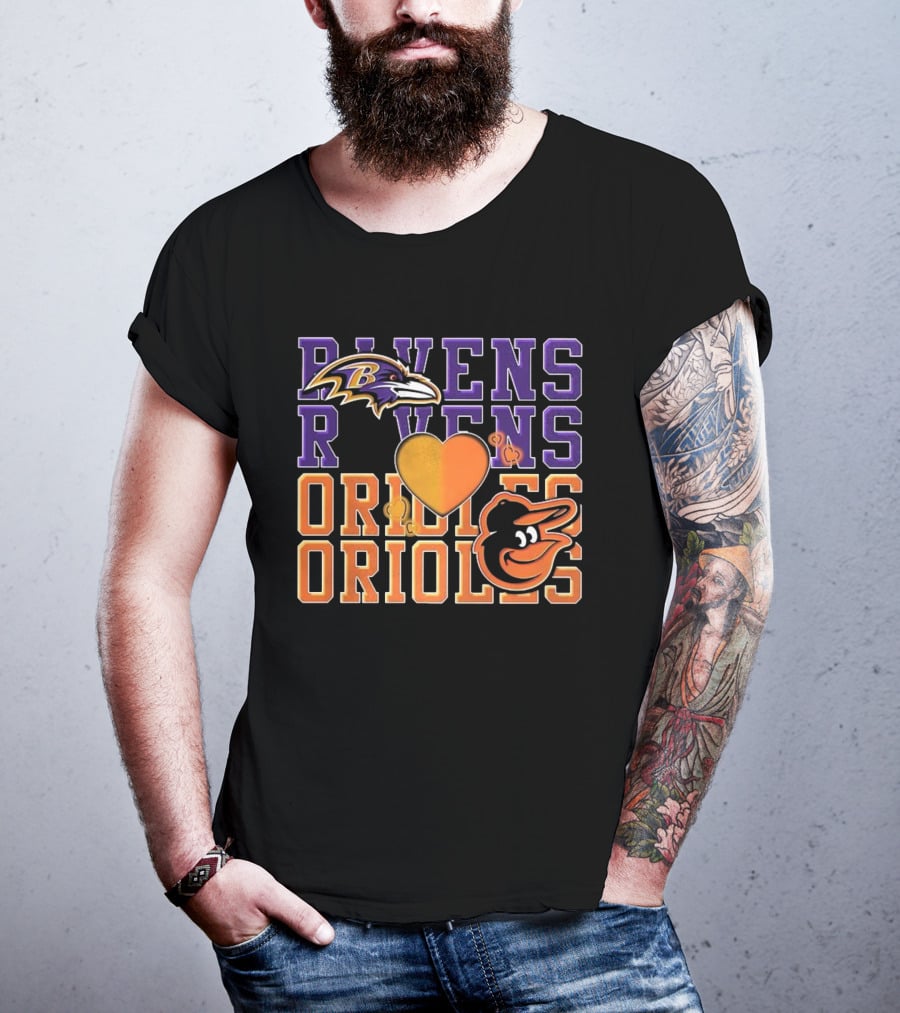Baltimore Ravens Orioles Heart Fan Love NFL MLB T-Shirt