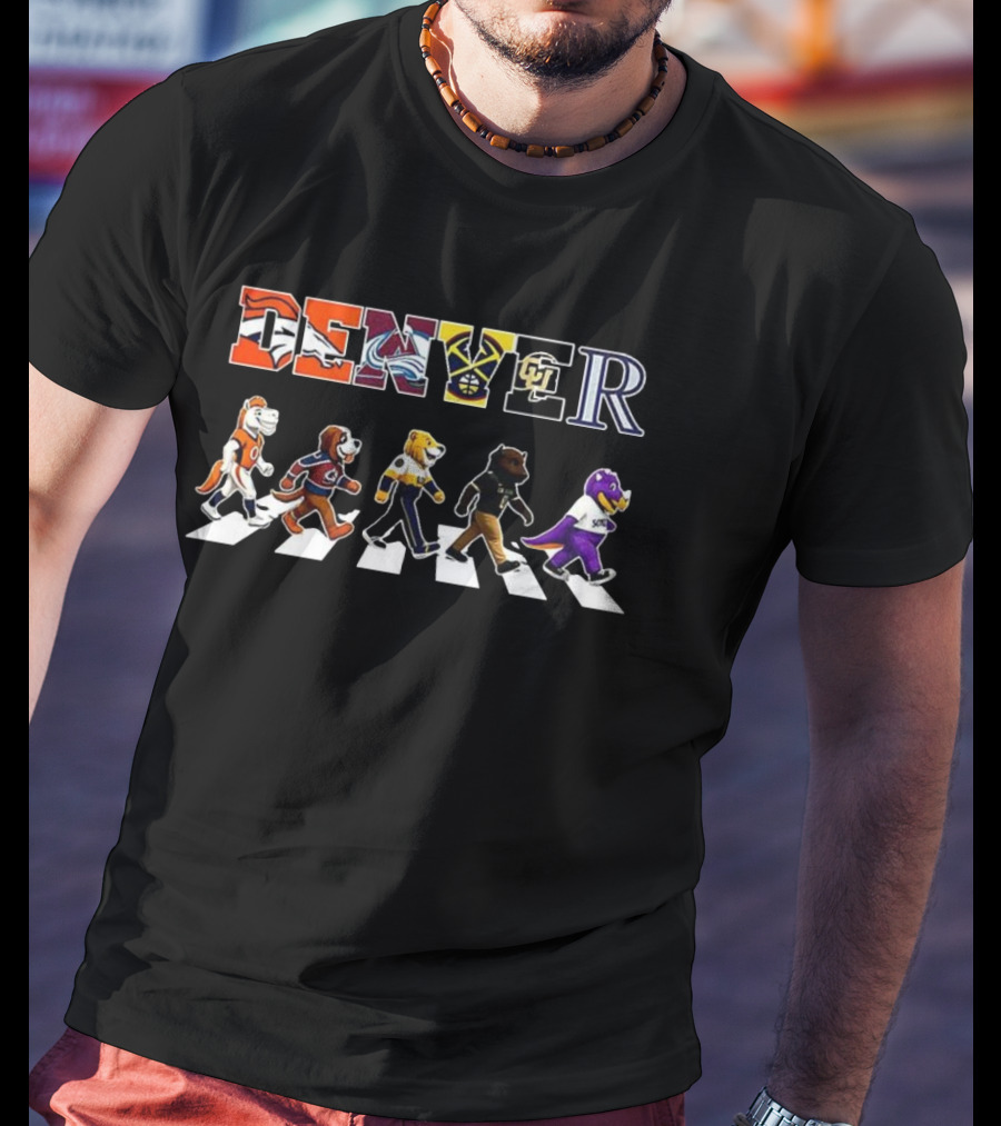 Denver Sports Teams Mascot Crosswalk Broncos Avalanche Nuggets Rockies Buffs T-Shirt