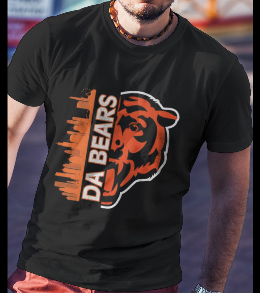 Da Bears Chicago Football City Skyline Bear Head T-Shirt