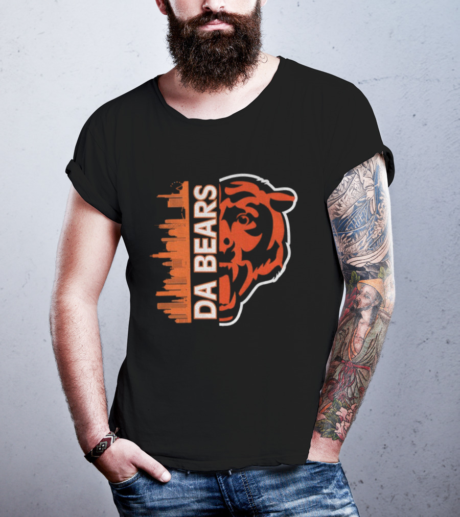 Da Bears Chicago Football City Skyline Bear Head T-Shirt