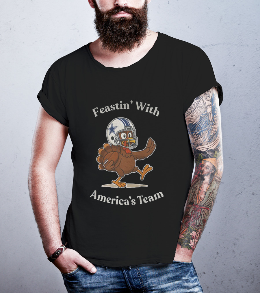 Feastin’ With America's Team Dallas Cowboys Thanksgiving Football Turkey T-Shirt