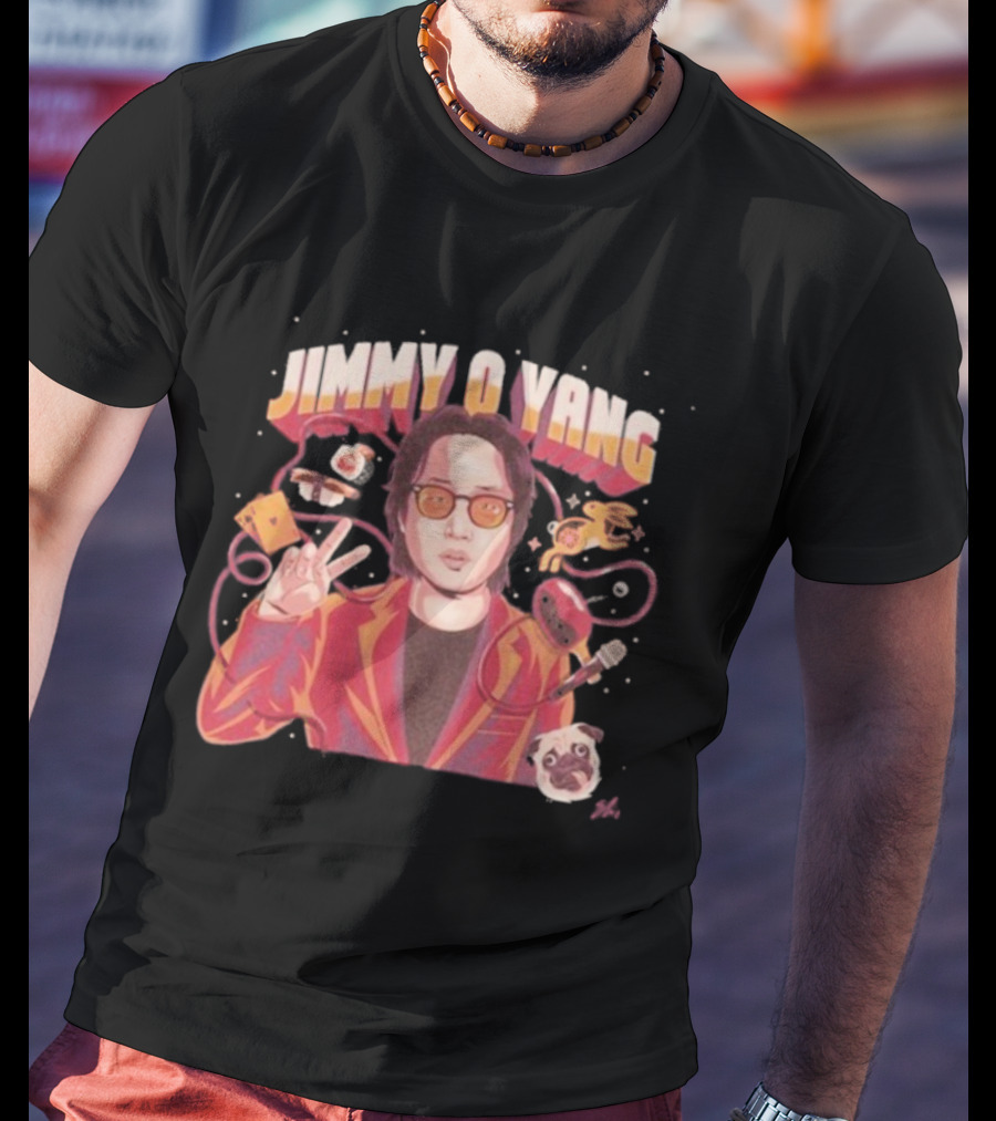 Jimmy O. Yang Peace Sign Cartoon Pug And Sunglasses T-Shirt