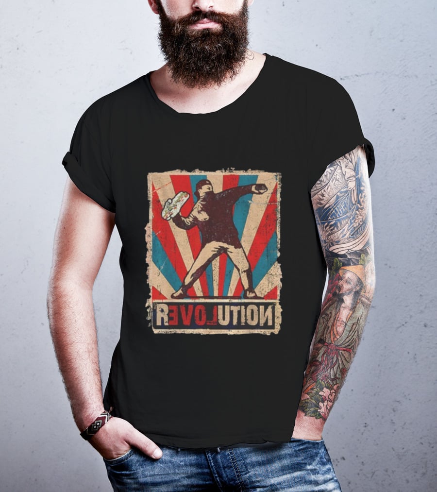 Sandwich Guy Revolution Retro Throwing Graphic T-Shirt