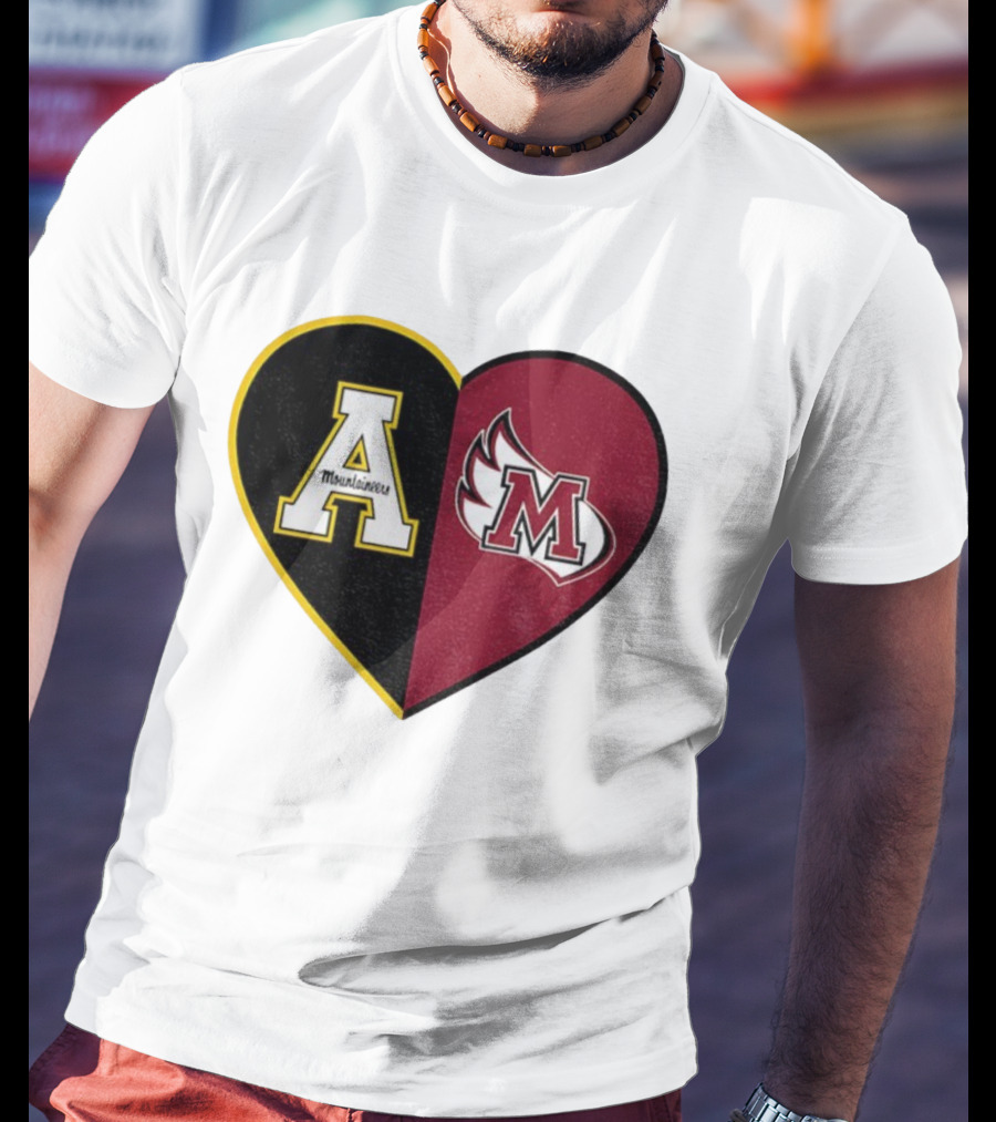 Appalachian State Mountaineers Meredith College Angels Split Heart Personalized T-Shirt