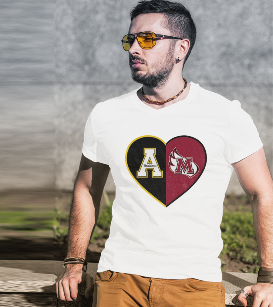 Appalachian State Mountaineers Meredith College Angels Split Heart Personalized T-Shirt