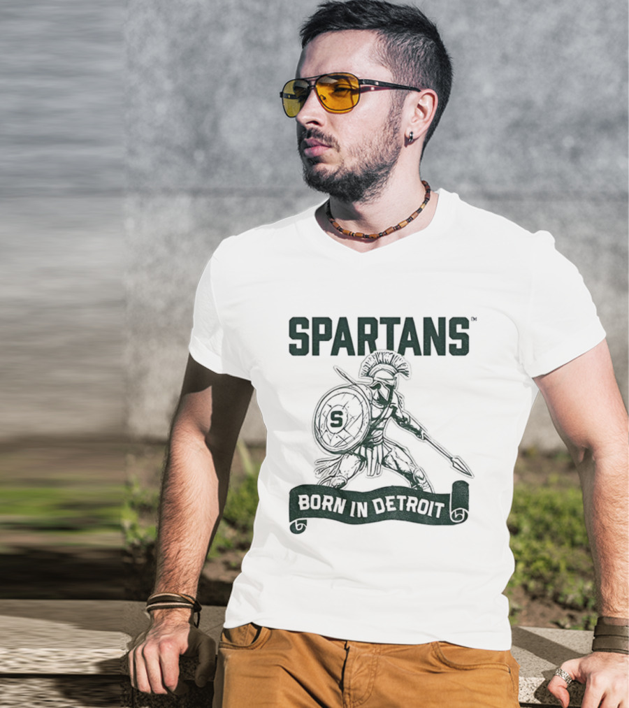 Spartans Warrior Emblem Born In Detroit T-Shirt