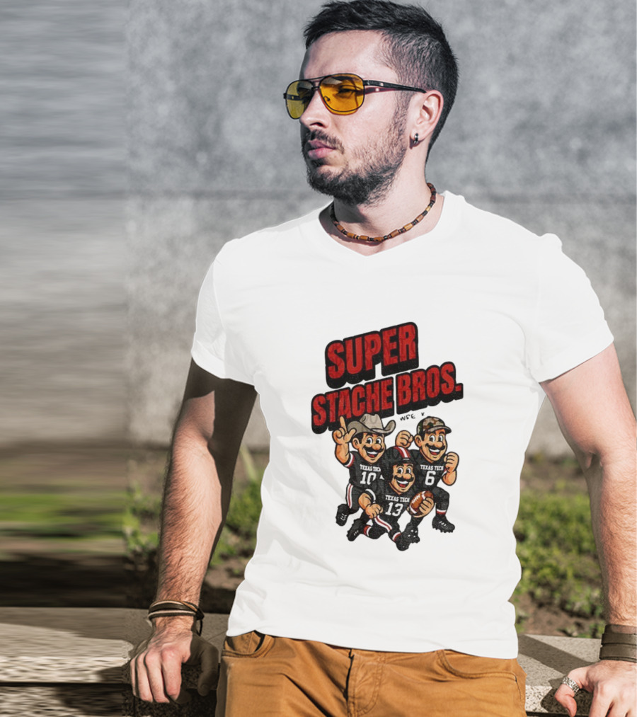 Texas Tech Red Raiders Super Stache Bros Cartoon Football Game Day T-Shirt