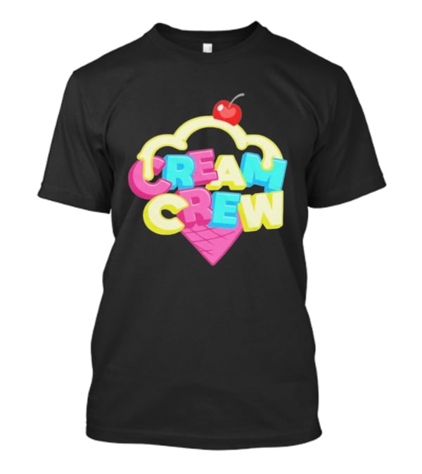 CREAM CREW Ice Cream Cone Cherry Top Colorful Text T-Shirt