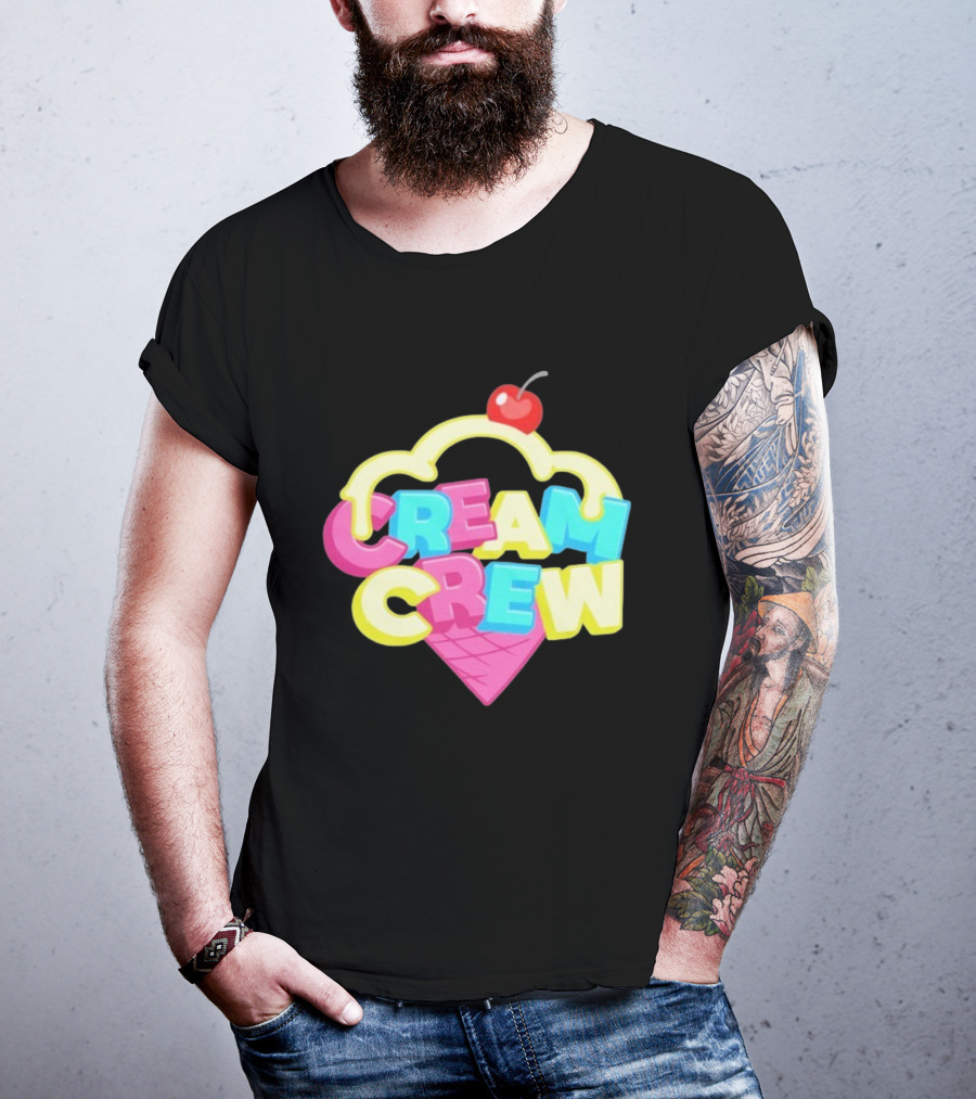 CREAM CREW Ice Cream Cone Cherry Top Colorful Text T-Shirt