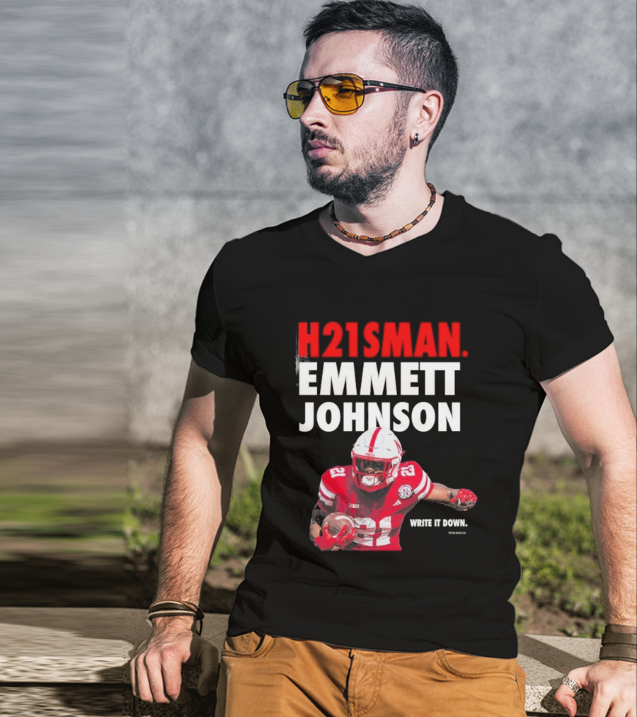 H21sman Emmett Johnson Write It Down Nebraska Cornhuskers T-Shirt