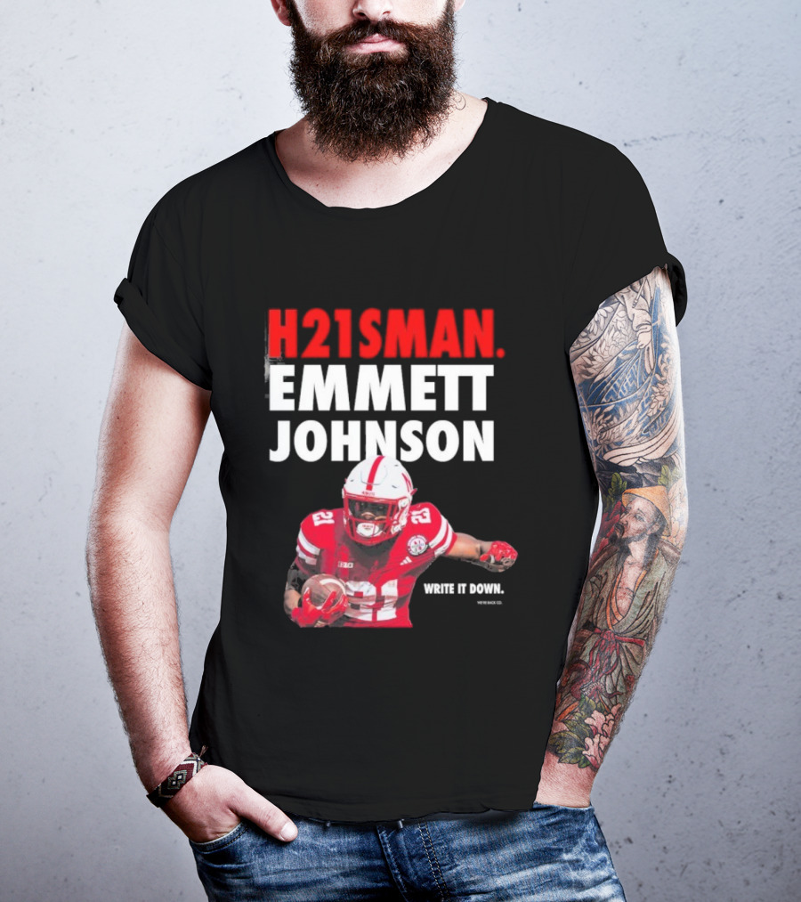 H21sman Emmett Johnson Write It Down Nebraska Cornhuskers T-Shirt
