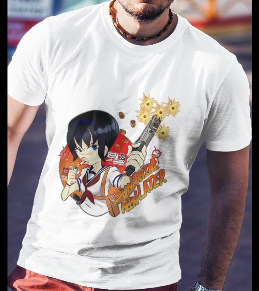 Sunshine Nin Later Anime Character Smoking Gun Action Scene T-Shirt