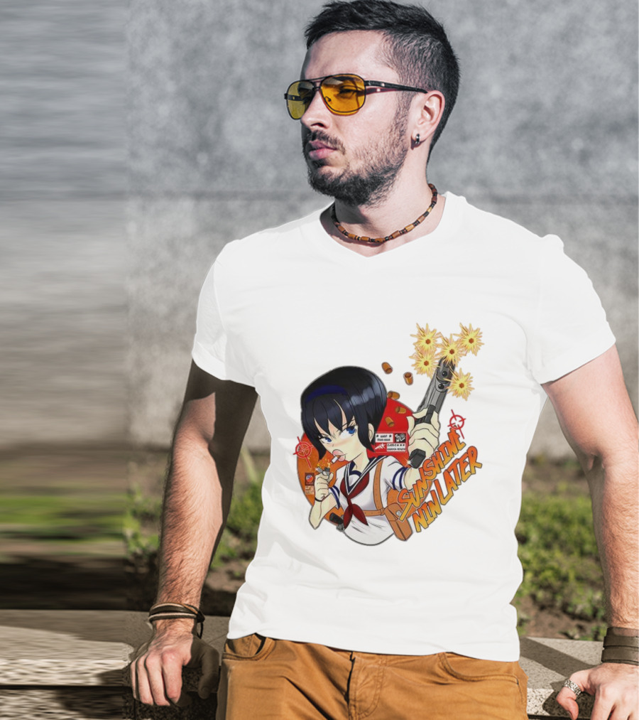 Sunshine Nin Later Anime Character Smoking Gun Action Scene T-Shirt