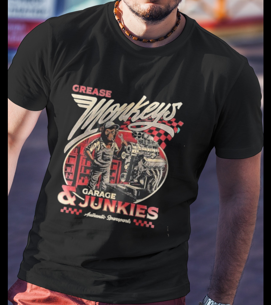 Grease Monkey Garage Junkies Authentic Squarepants Mechanics Engine Repair T-Shirt